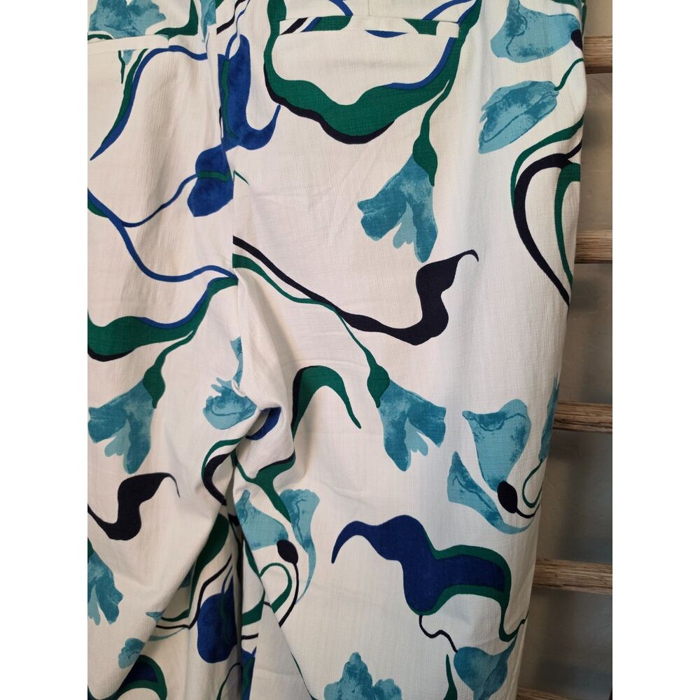 Chico's Linen Blend Crop Pants Size 2 Large Blue Green Floral Botanical - Picture 4 of 9